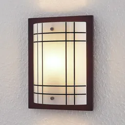 Wooden Thees wall light, checked glass