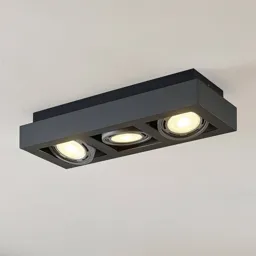 Ronka LED ceiling spotlight GU10 3-bulb dark grey