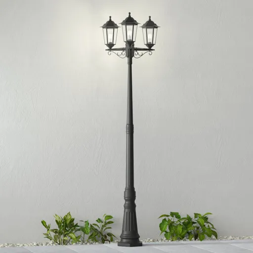 Nane lamp post with a lantern shape, three-bulb