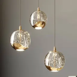Hayley LED pendant lamp glass globes, 3-bulb, gold