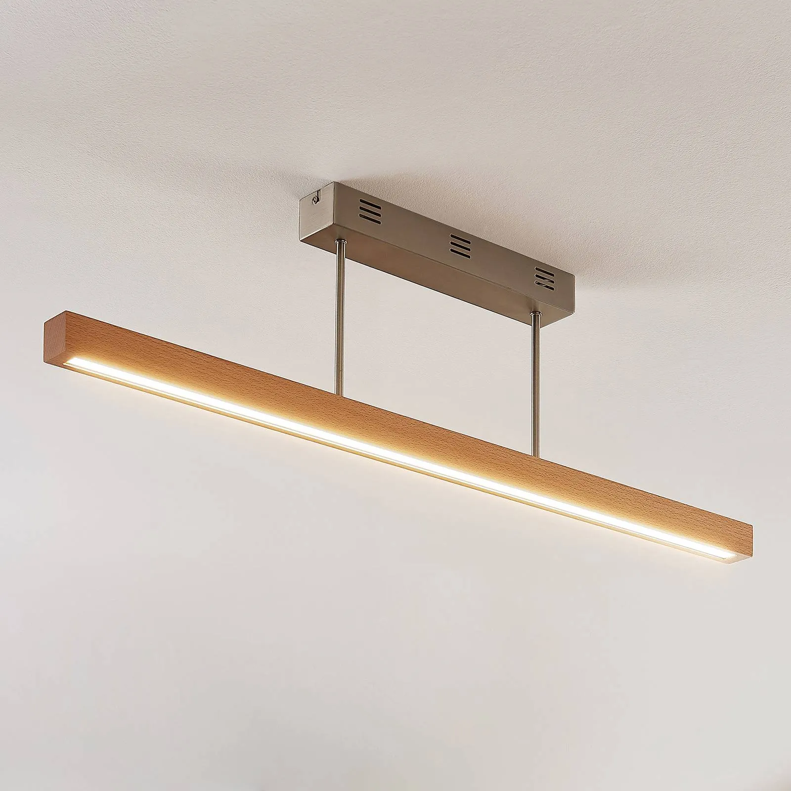 Tamlin LED wooden ceiling light, beech, 100 cm