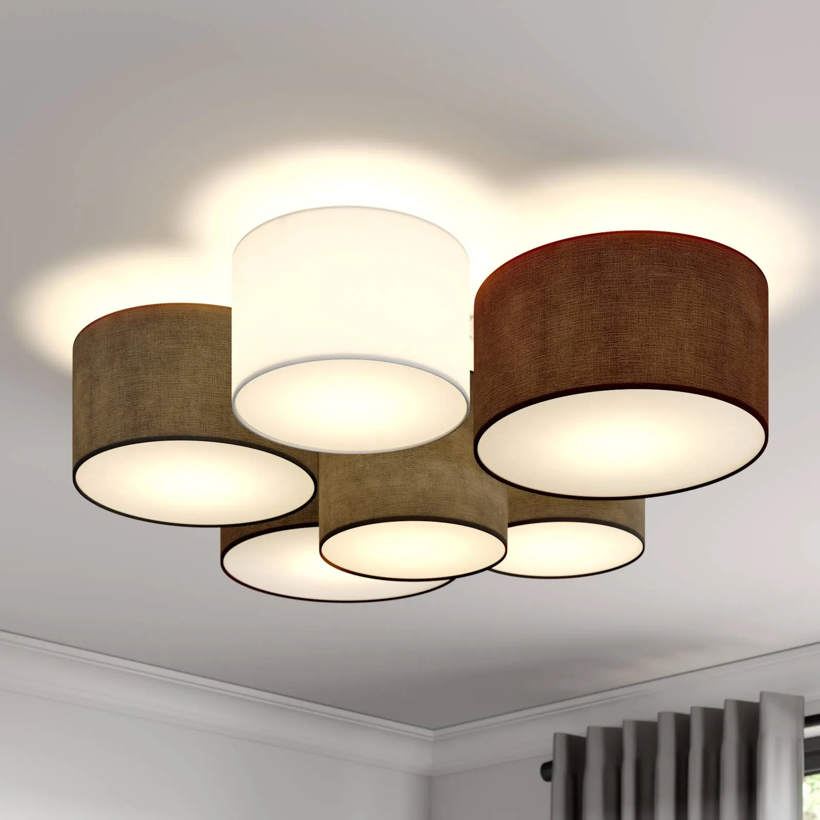 Lindby Laurenz ceiling lamp 6-bulb, grey, brown
