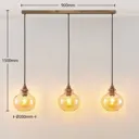 Lindby Tymoni glass pendant light, amber, 3-bulb