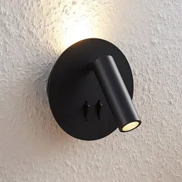 Lucande Magya LED wall light black 2-bulb, round