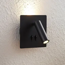Lucande Magya LED wall light black 2-bulb, square