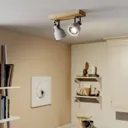 Lindby Mirka LED ceiling light, pine wood, 2-bulb