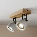 Lindby Mirka LED ceiling light, pine wood, 2-bulb