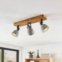 Lindby Mirka LED ceiling light, pine wood, 3-bulb