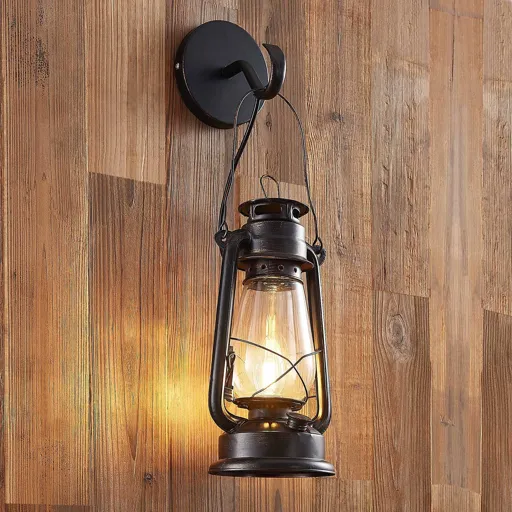 Lindby Raisa wall light, lantern, rust-coloured