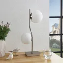 Lindby Avalyn table lamp, white, satin nickel
