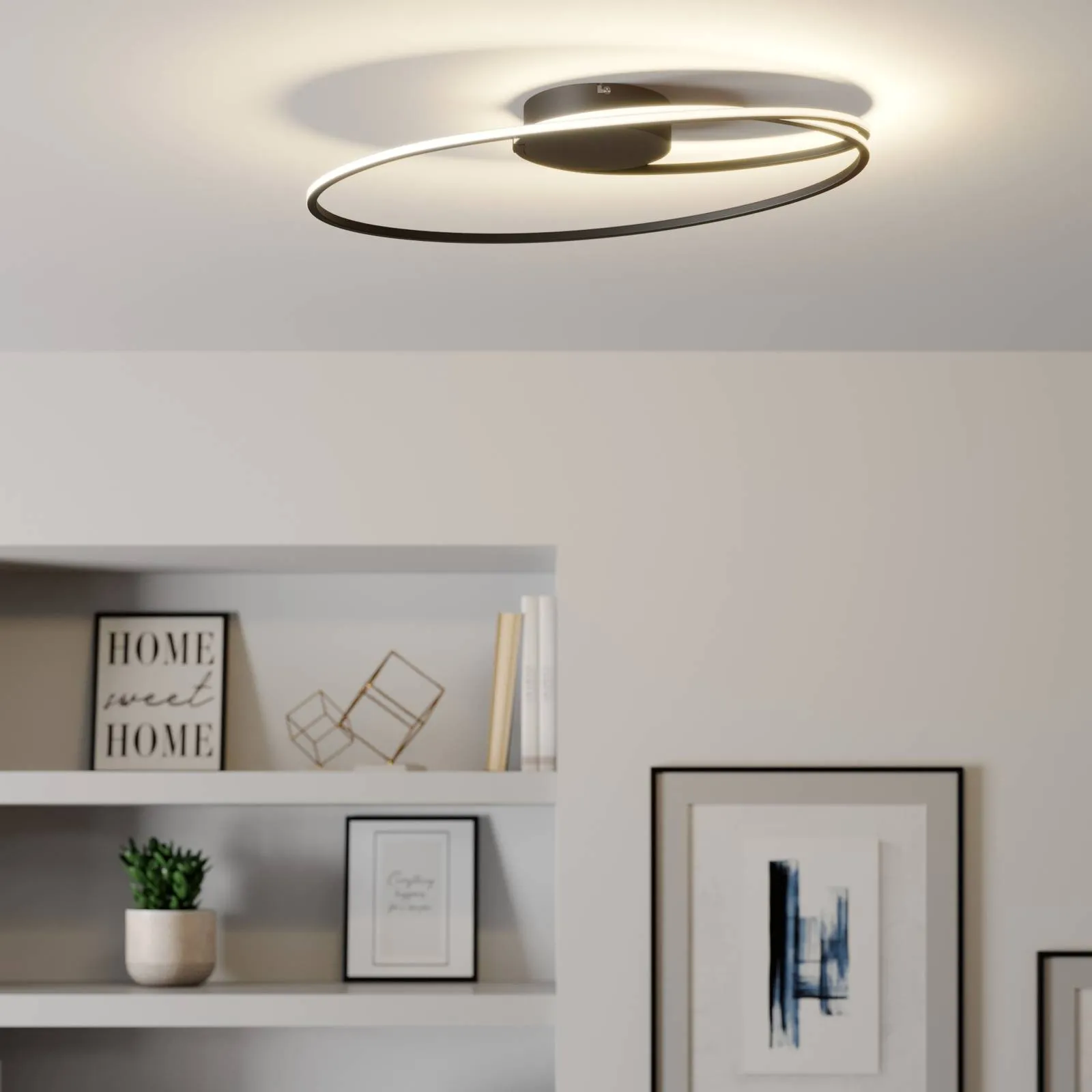 Lindby Xenias LED ceiling light, black, 49 x 30