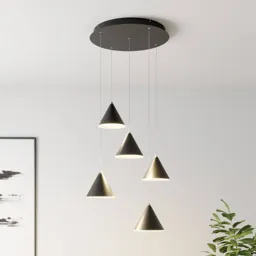 Lucande Livan LED hanging light, black, 5-bulb