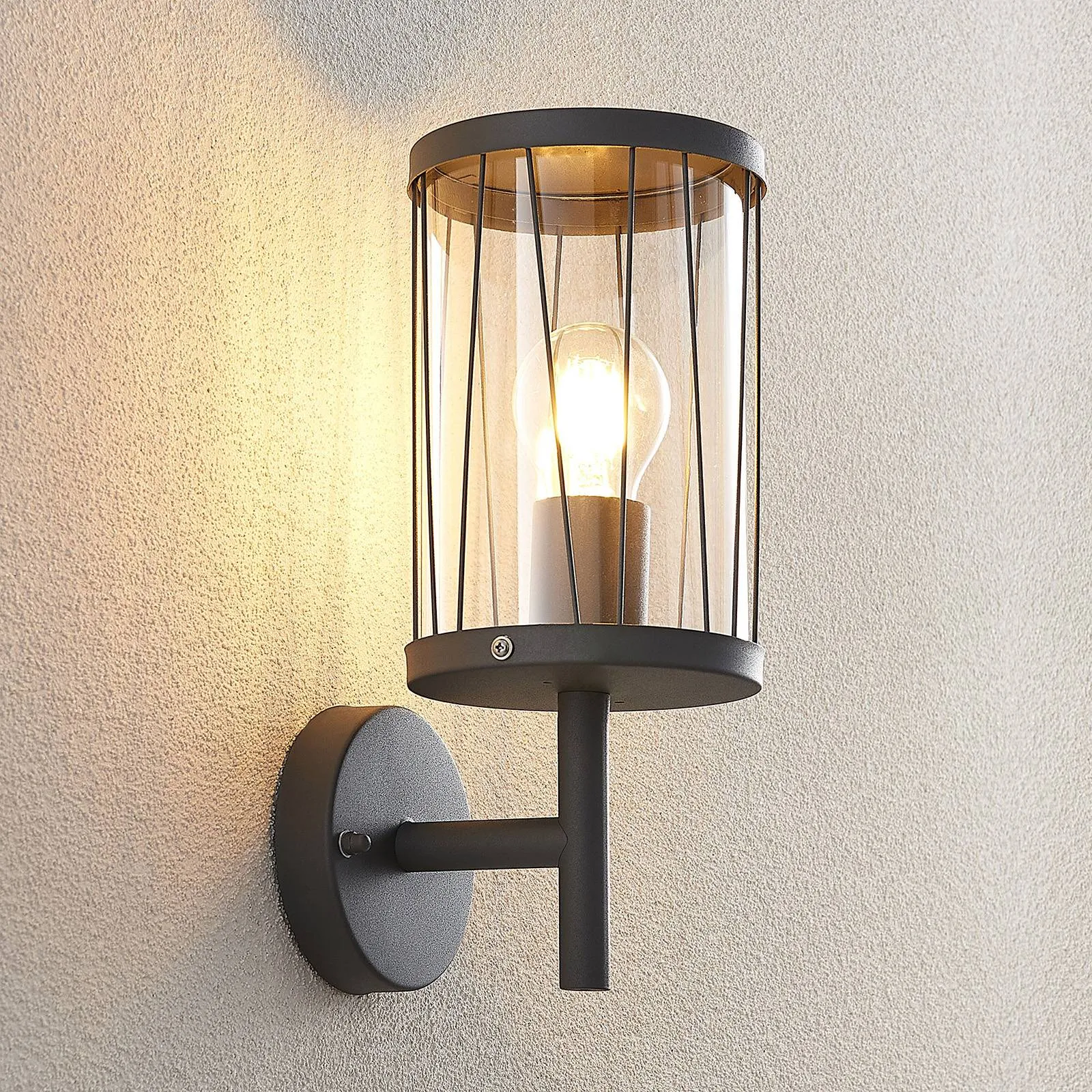Lindby Yonan outdoor wall lamp, round, grey, E27