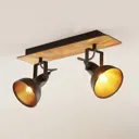 Lindby Aylis ceiling lamp, black, wood, two-bulb