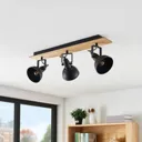 Lindby Aylis ceiling lamp, black, wood, 3-bulb