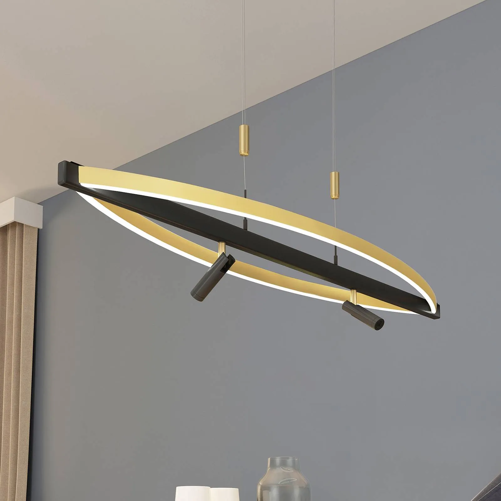 Lucande Matwei LED hanging lamp, oval, brass