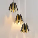 Lucande Lounit hanging lamp, black/gold, 3-bulb
