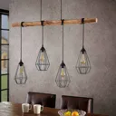 Lindby Eldarion hanging light, wooden beam, 4-bulb