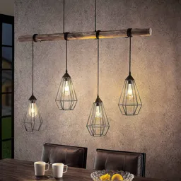Lindby Eldarion hanging light, wooden beam, 4-bulb