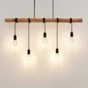 Lindby Rome hanging light, wooden beam, 5-bulb