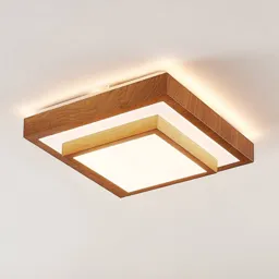 Lindby Mendosa LED ceiling light wood look angular