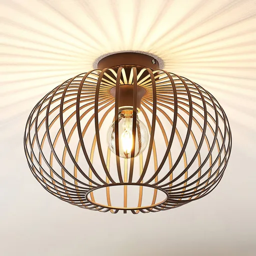 Lindby Nahele ceiling light with a cage lampshade