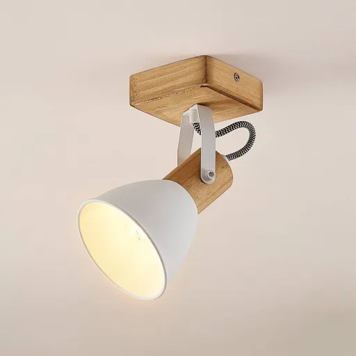 Lindby Merela downlight, wood and metal, 1-bulb