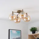 Lindby Brendan ceiling light, brown glass, 4-bulb
