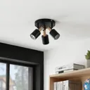 Lindby Junes ceiling spotlight, three-bulb, black