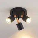 Lindby Junes ceiling spotlight, three-bulb, black