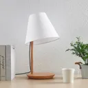 Lucande Jinda table lamp wooden frame white fabric