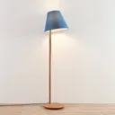 Lucande Jinda floor lamp, wooden frame blue fabric