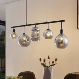 Lindby Mateno glass hanging light, 5-bulb, grey