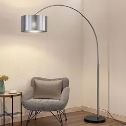 Lindby Dexin arc floor lamp, metallic silver