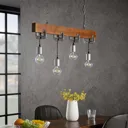 Lindby Asya hanging light, 4-bulb, wood, chrome