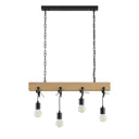 Lindby Asya hanging light, 4-bulb, wood, black