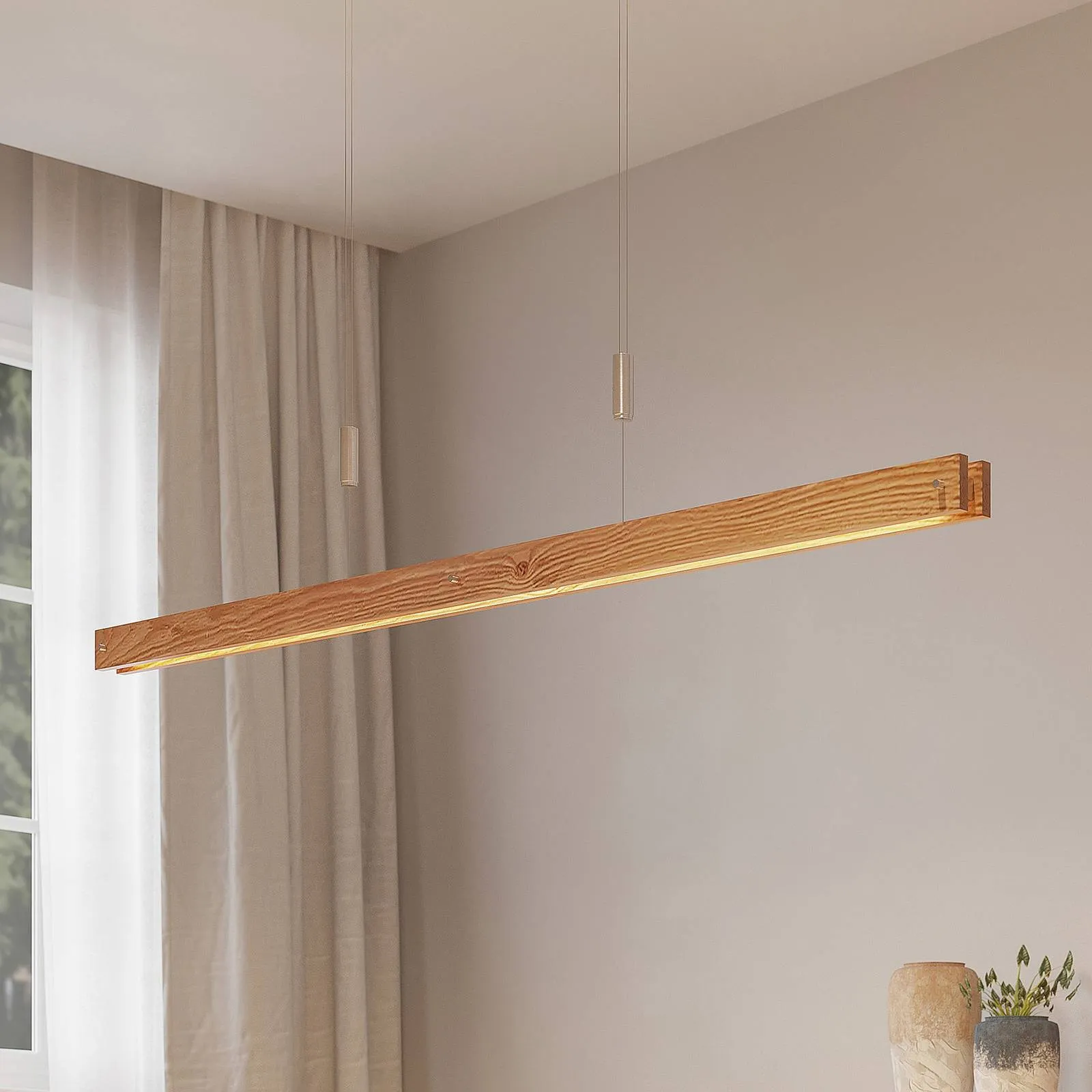 Lindby Alimara LED wooden hanging light, 138 cm