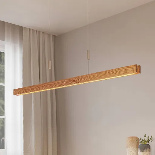 Lindby Alimara LED wooden hanging light, 138 cm