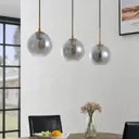 Lindby Hiwana hanging light, 3 smoked glass balls