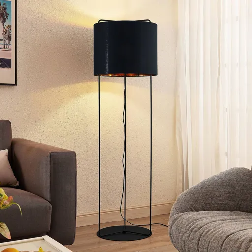 Lindby Kesta fabric floor lamp, frame 3 bars