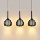 Lucande Tetira hanging lamp, 3-bulb, long, black