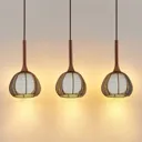 Lucande Tetira hanging lamp, 3-bulb, long, brown