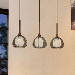 Lucande Tetira hanging lamp, 3-bulb, long, brown