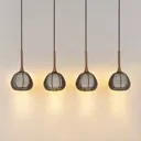 Lucande Tetira hanging lamp, 4-bulb, long, brown