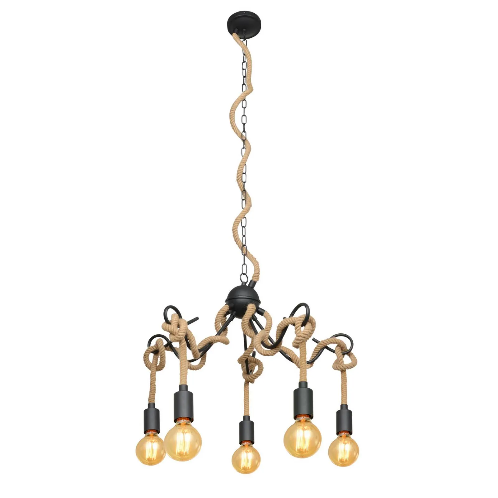 Lucande Ropina hanging light, five-bulb