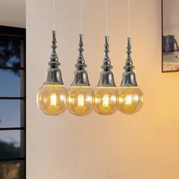Lucande Gesja pendant lamp, 4-bulb, long, chrome