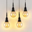 Lucande Gesja pendant lamp, 4-bulb, long, black