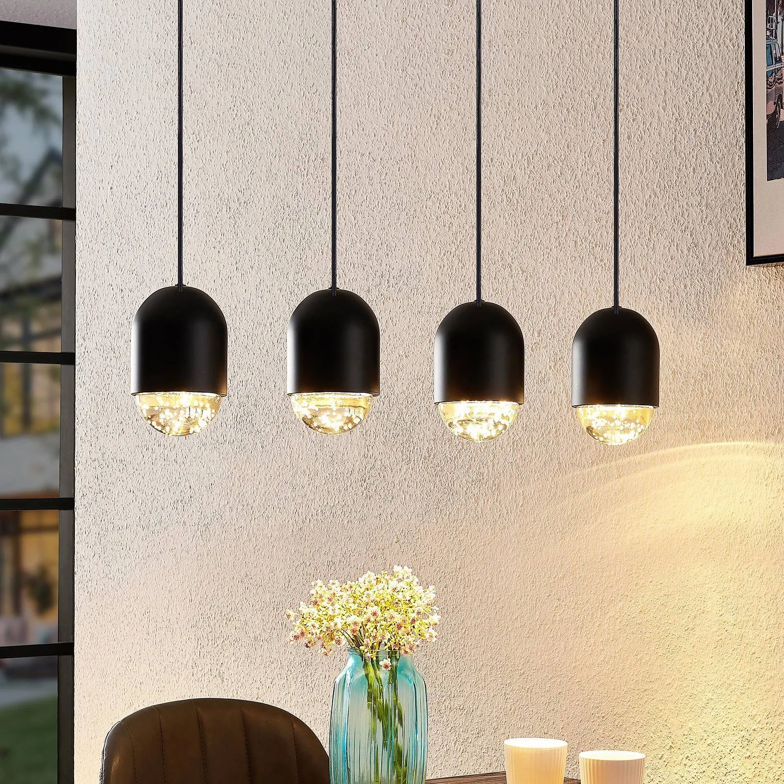 Lucande Amielle pendant lamp, four-bulb, black