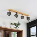 Lindby Evinora ceiling spotlight, wood, 4-bulb
