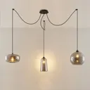 Lucande Zyli pendant light, three-bulb, smoky grey